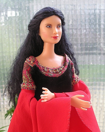 Arwen in blood red dress - ooak Barbie doll