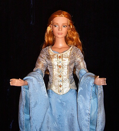 Eowyn - modré brokátové šaty pro 16" panenku